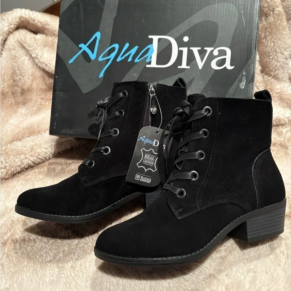Aqua Diva Darie water resistant suede black granny boots